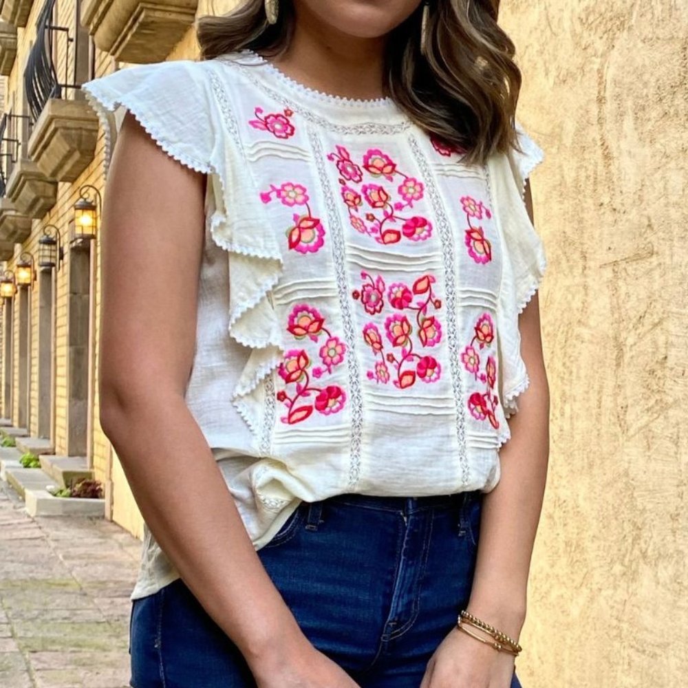 Ruffles Embroidered Blouse